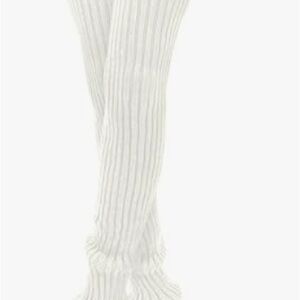 White Striped Thigh High Leg Warmers